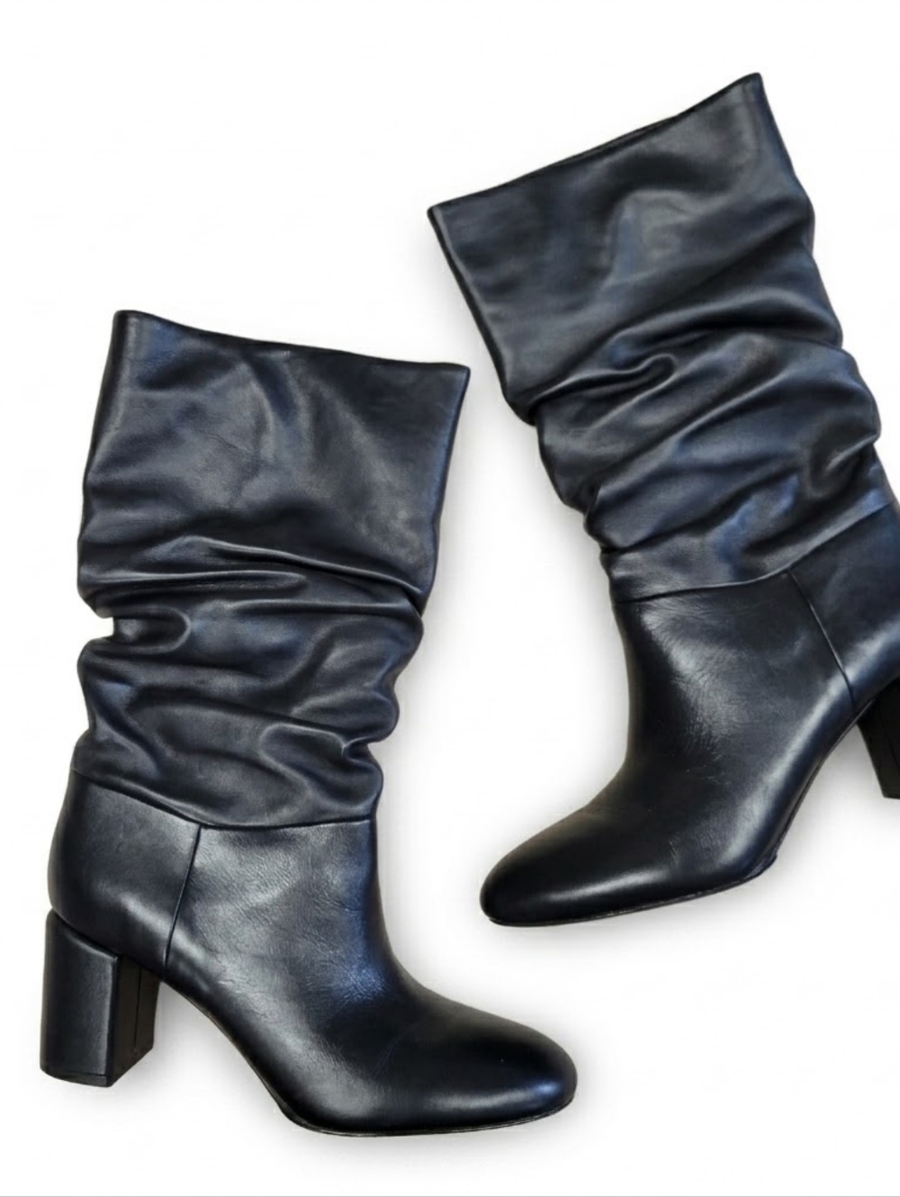 Via Spiga Naren Slouchy Designer Leather Heeled Boots 8.5 Black Boots